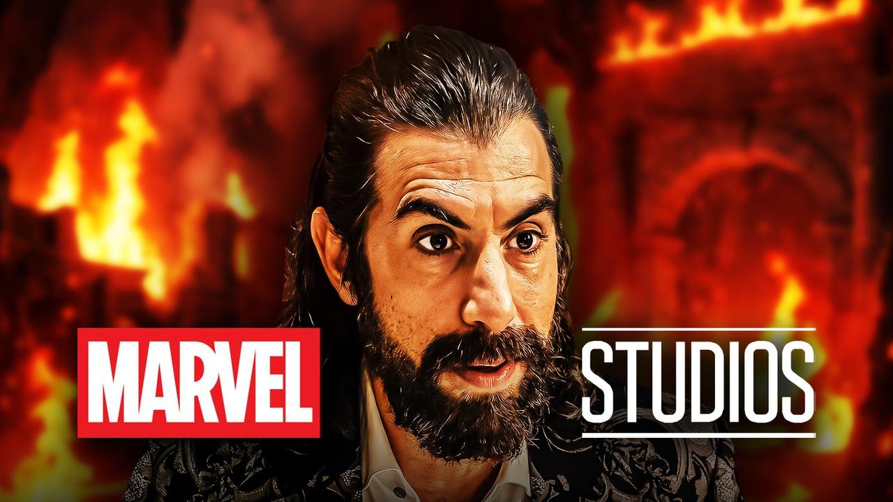 Sasha Baron Cohen as Mephisto; Marvel Studios logo.