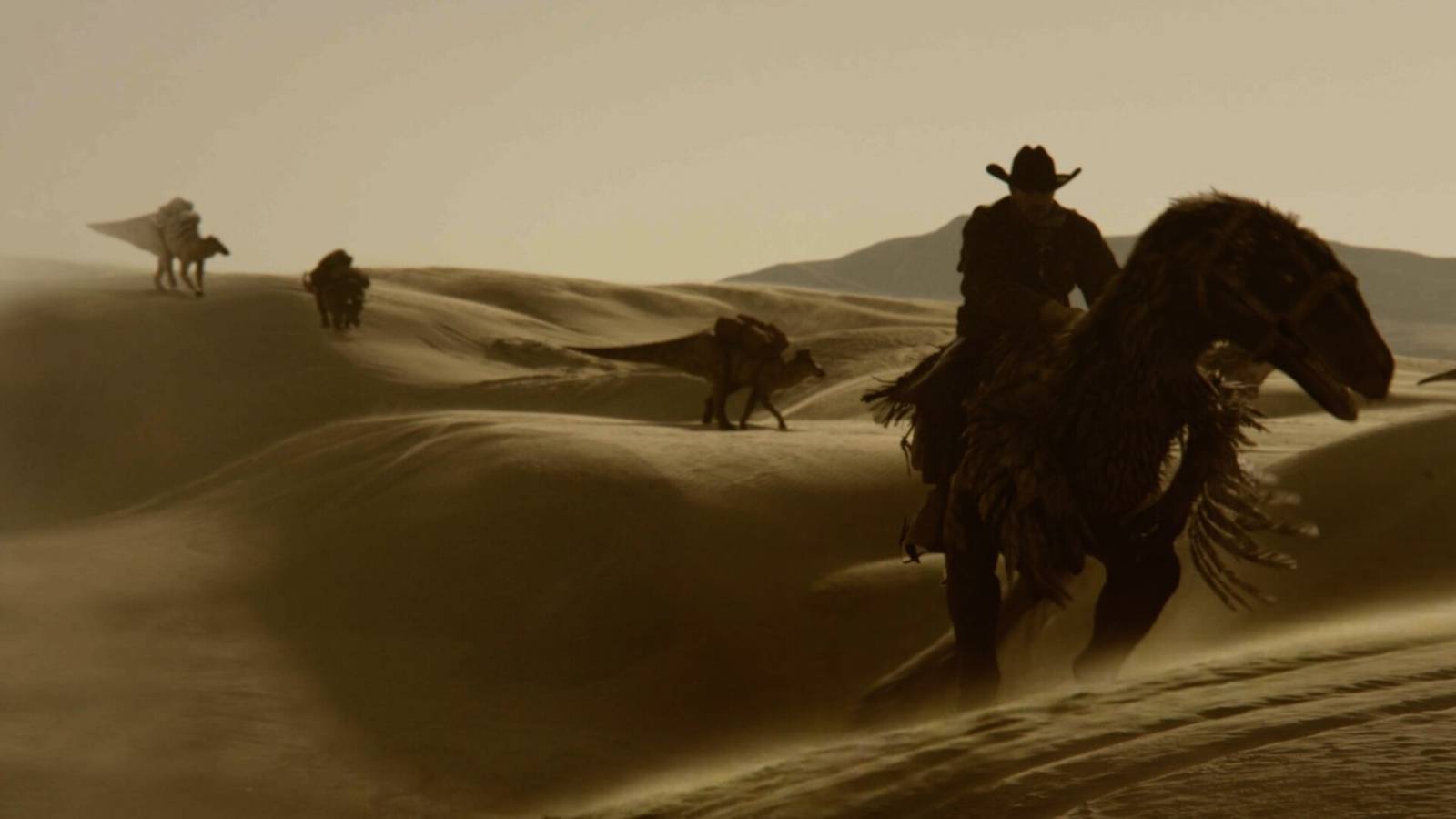 'Jurassic Park' møder 'Tombstone' i ny sci-fi-western, hvor cowboys rider på dinosaurer