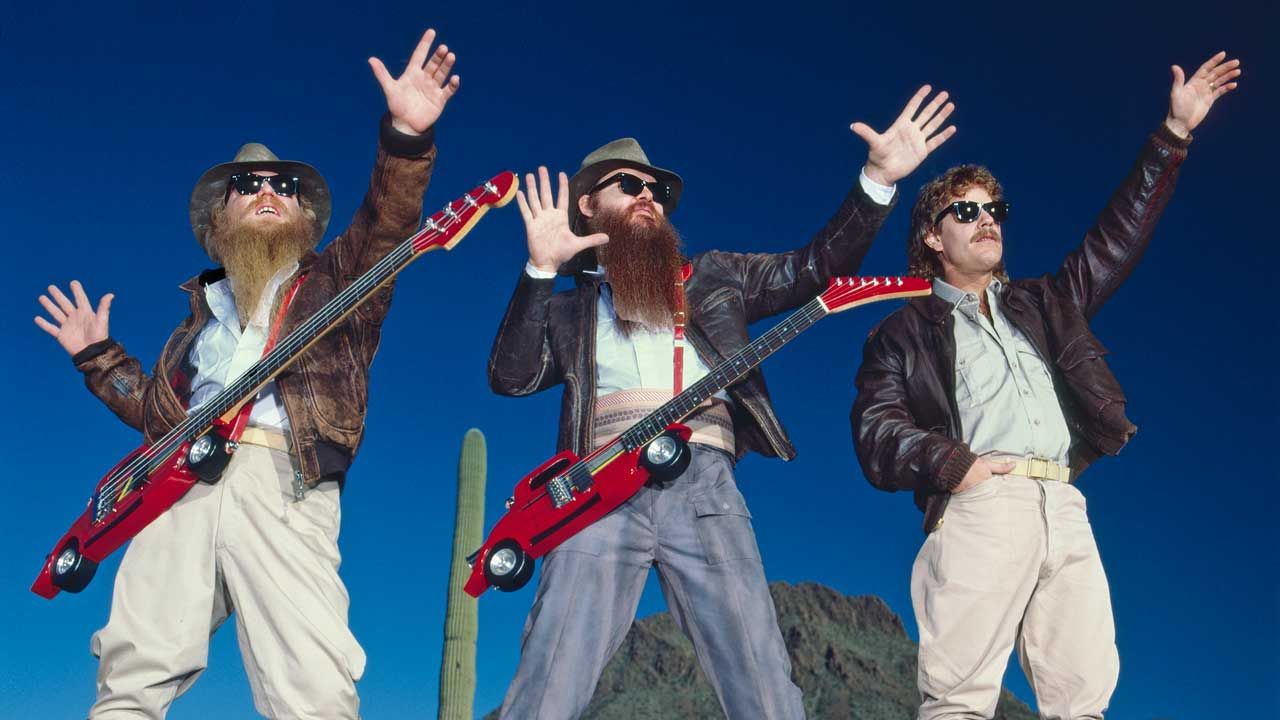 ZZ Top in 1983 with Ford Coupe guitars